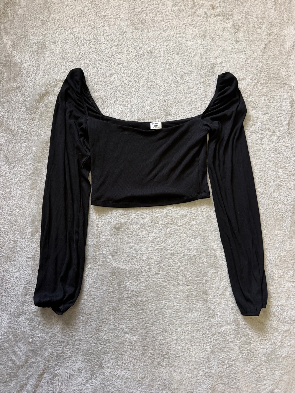 Sunday Best Black Square-Neck Long Sleeve Crop Top